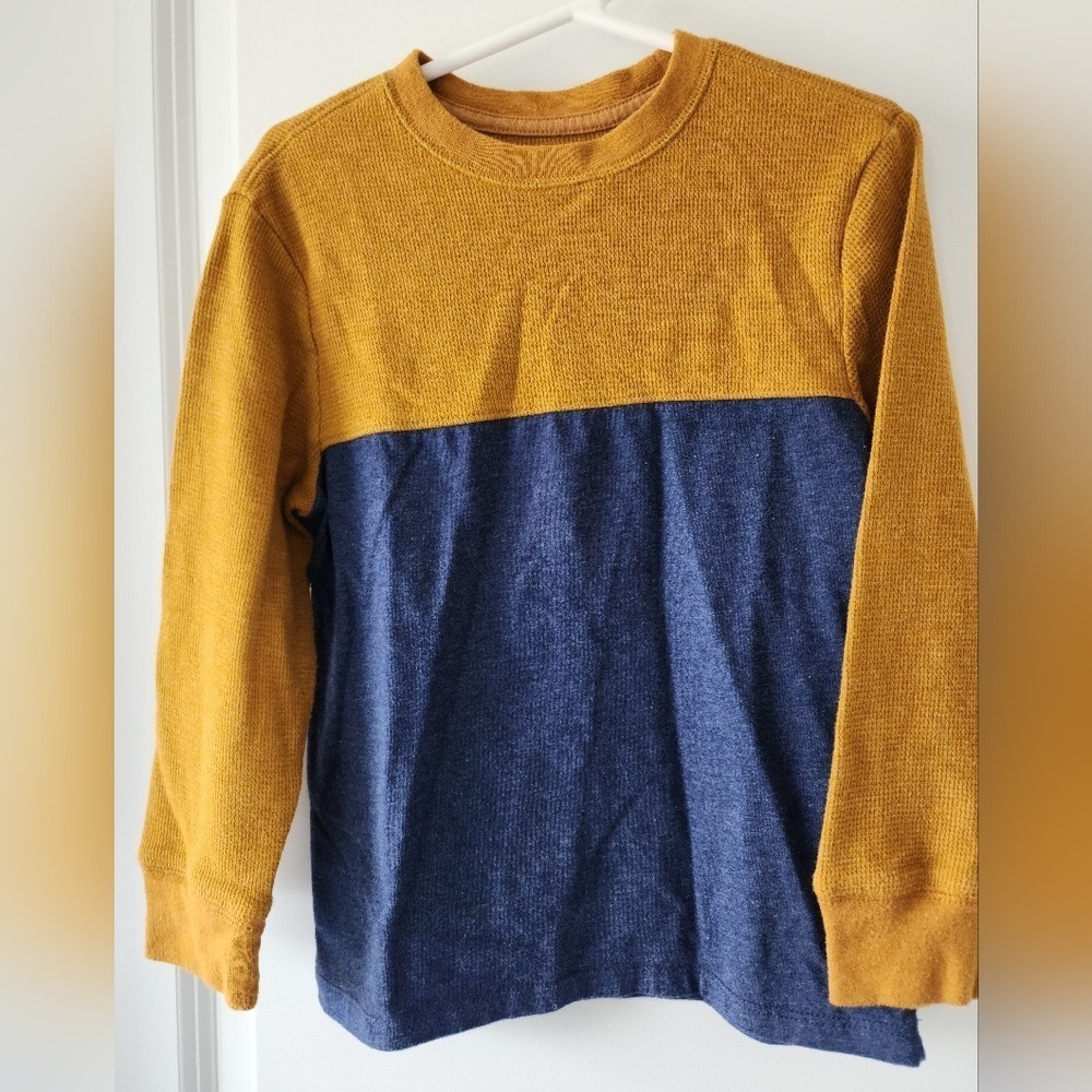 Kid's sz 4/5 Long Sleeve Waffle Knit Color block Shirt Thermal Fall School